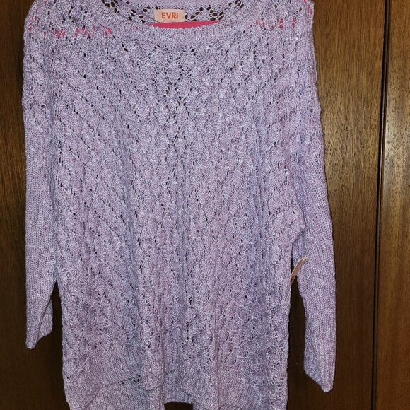 Women’s Sz 1X EVRI Lilac Knit Pointelle Pullover Sweater NEW w/ TAG 16 18 - Picture 1 of 9